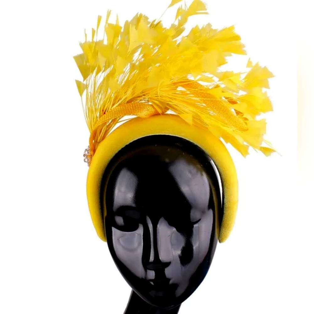 Beloved Millinery Exquisite Yellow Feathered Fascinator Tea Derby Brunch  Church